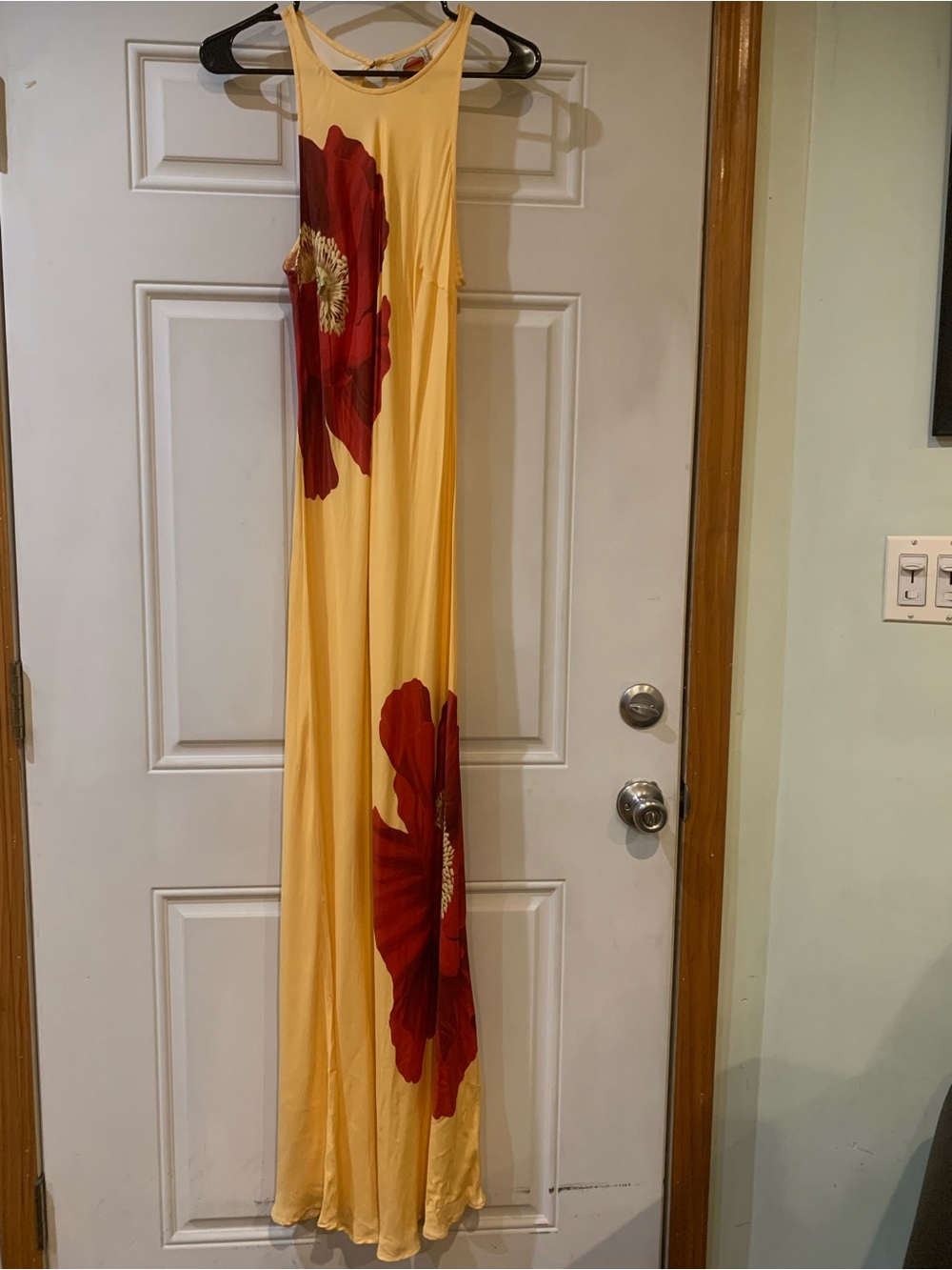 FARM Rio Yellow Maxi Dress with Red Floral Print Size Medium